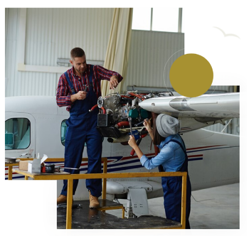Aircraft maintenance in hangar
